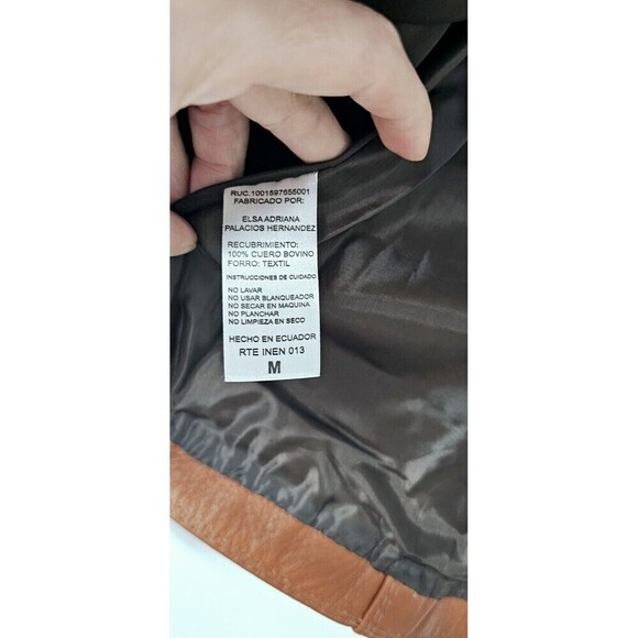 Made In Ecuador 100% Leather Classic Biker Style Tan Brown Women Jacket (M) - Picture 3 of 5